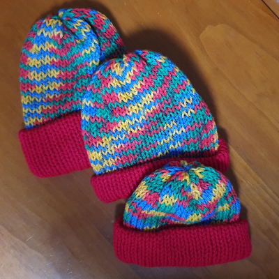 100% Acrylic Baby Beanies - Red Print Reversable