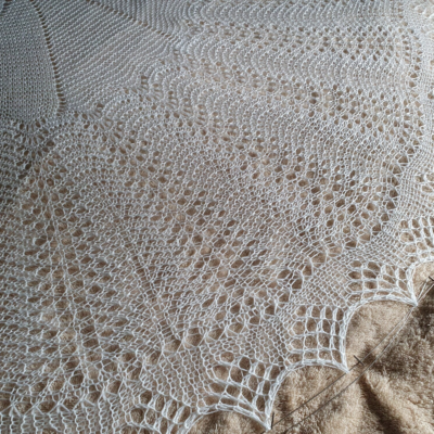 Hand Knitted Baby Shawl - Bubbles in White