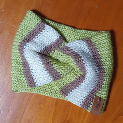 Twisted Ear Warmers in Apple Cream and tan
