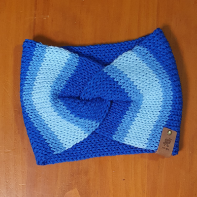 Twisted Ear Warmers in Three Blues