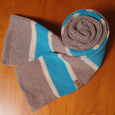 Long Scarf in Tan Beige and Teal
