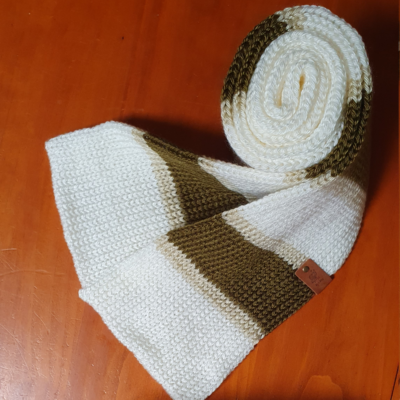 Long Scarf in Olive Tan and Cream